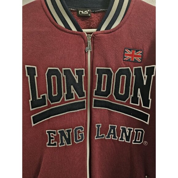 London England Varsity Full Zip Jacket (from UK) Size XL - Burgundy & Off White - Picture 2 of 12